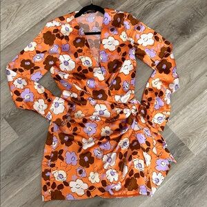 Zara Floral Wrap Dress - Orange, Purple, White, Brown